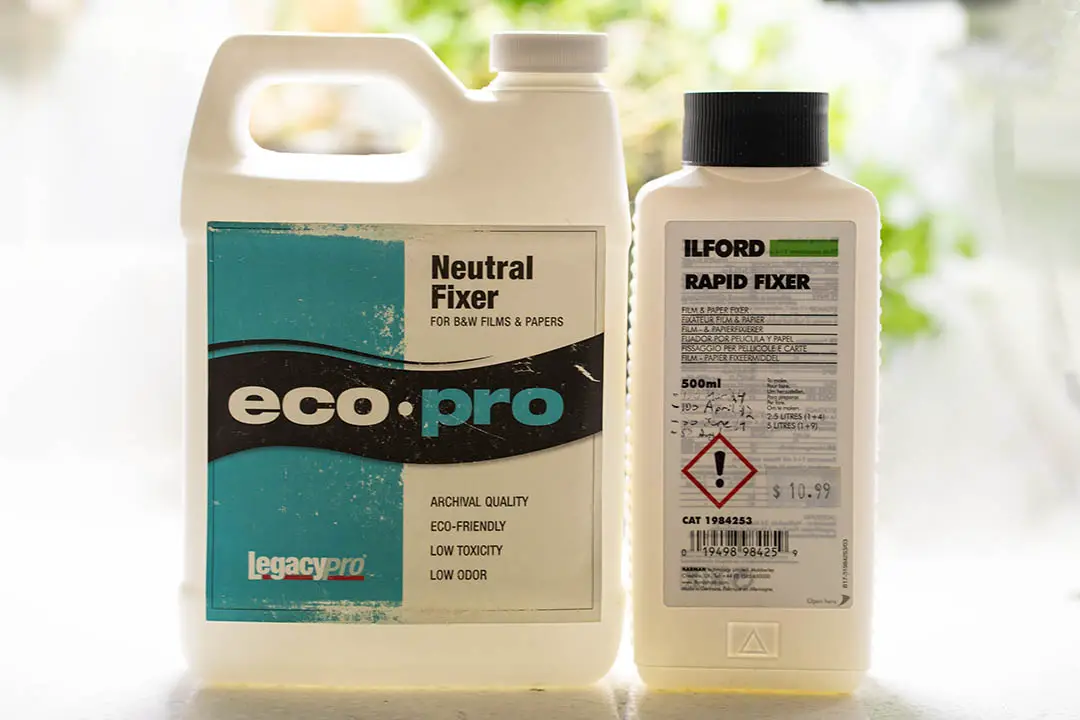 Ilford Rapid Fixer and Eco-Pro Neutral Fixer side by side.