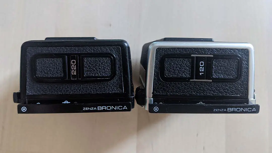 A 120 and 220 film back side by side