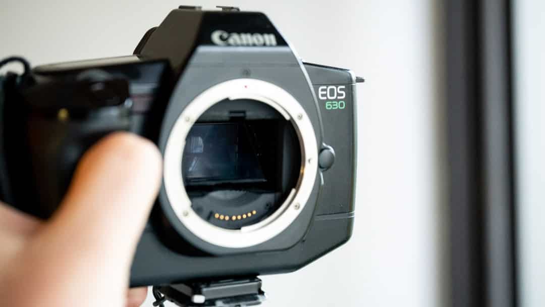 A photo of the Canon EOS 630 showing off the EF lens mount