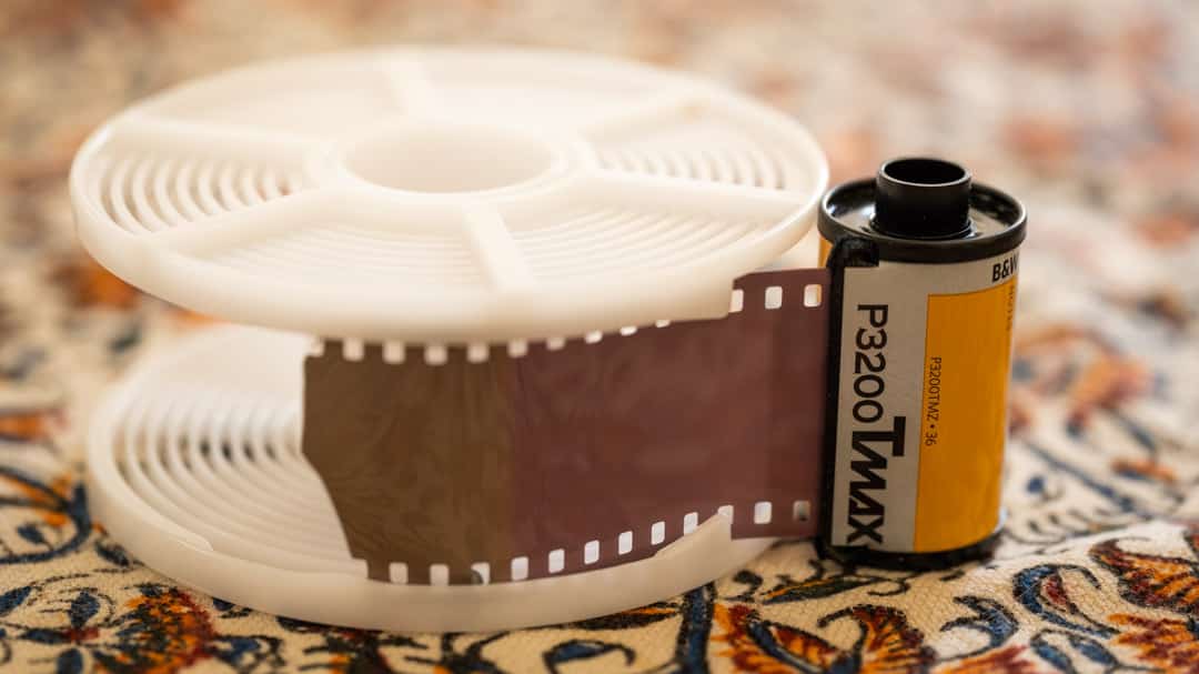 35mm film pre-spooled onto the Paterson reel