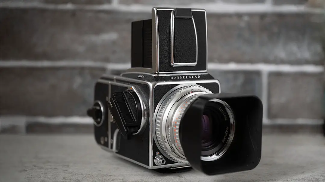 A Hasselblad 503cx and 80mm f/2.8 kit lens