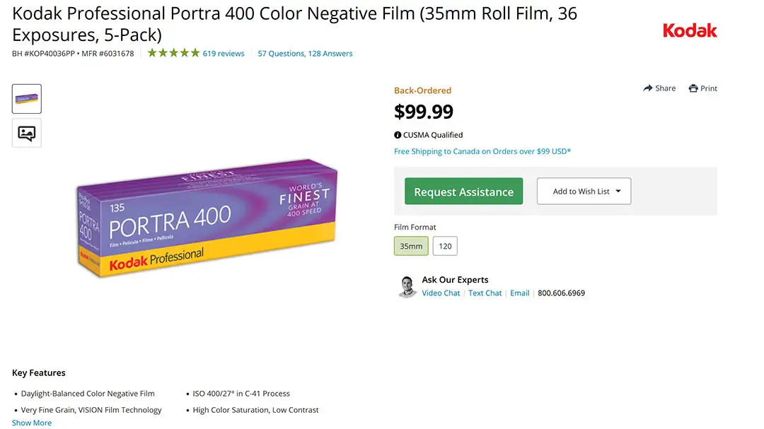 Portra 400 hits $100 USD for the first time in the USA